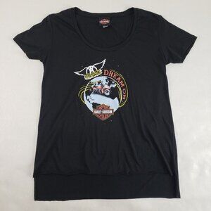 Harley Davidson Aerosmith Dream On Shirt Womens Medium Black Tee T Shirt Top